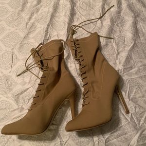 Tan lace up ankle heel boots size 7-7.5